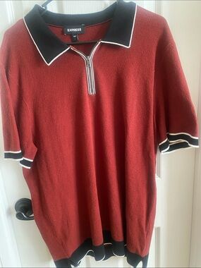 Express Men’s Rust Polo with Black Trim and Zip